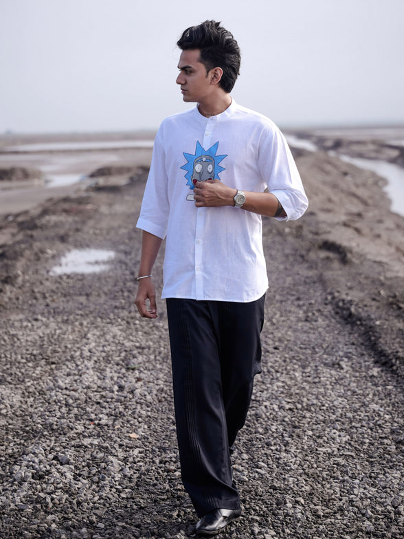 Stylish White Shirt for Men | Trendy Hand Paint Shirt Cotton Linen