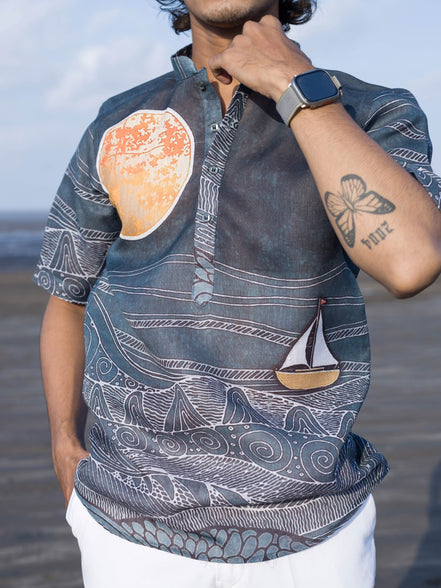 Coastal-Inspired Men's Shirt Printed Nautical Motifs – Beachwear Style 2025