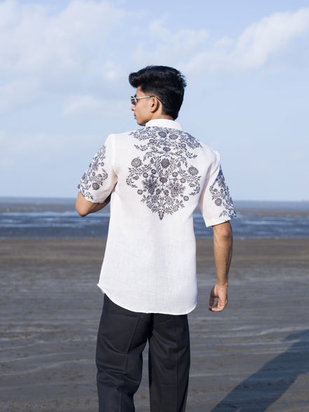 Men's Cream White Printed Short Shirt Kurta – Breezy Beach Style