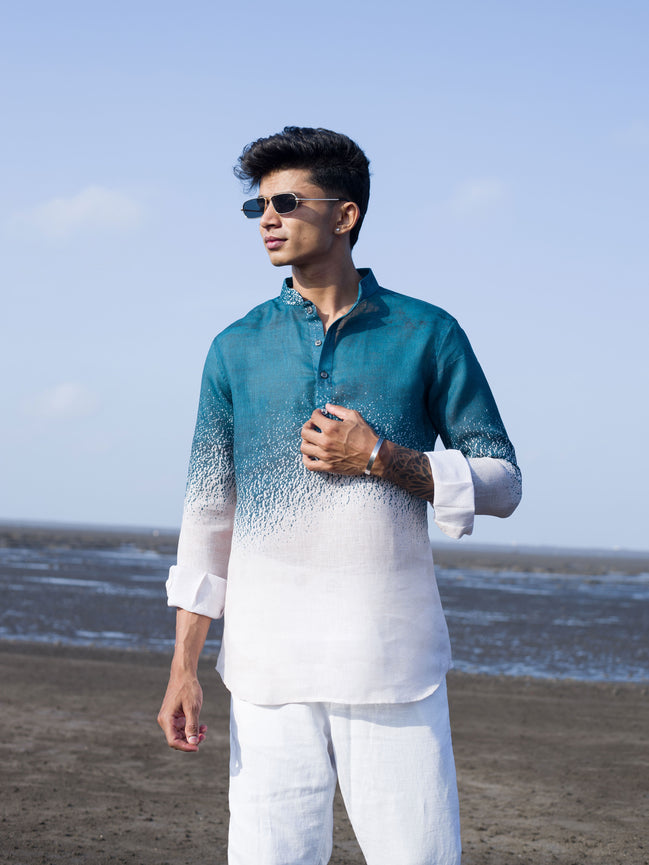 Stylish Ombre Blue Shirt for Men – Perfect Beachwear Elegance