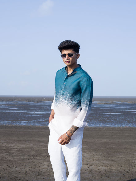Stylish Ombre Blue Shirt for Men – Perfect Beachwear Elegance