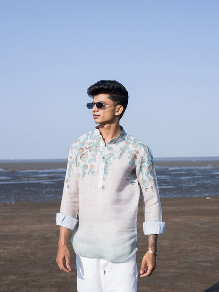 Cream Floral Print Beachwear Linen Shirt – Lightweight & Stylish Summer Wear