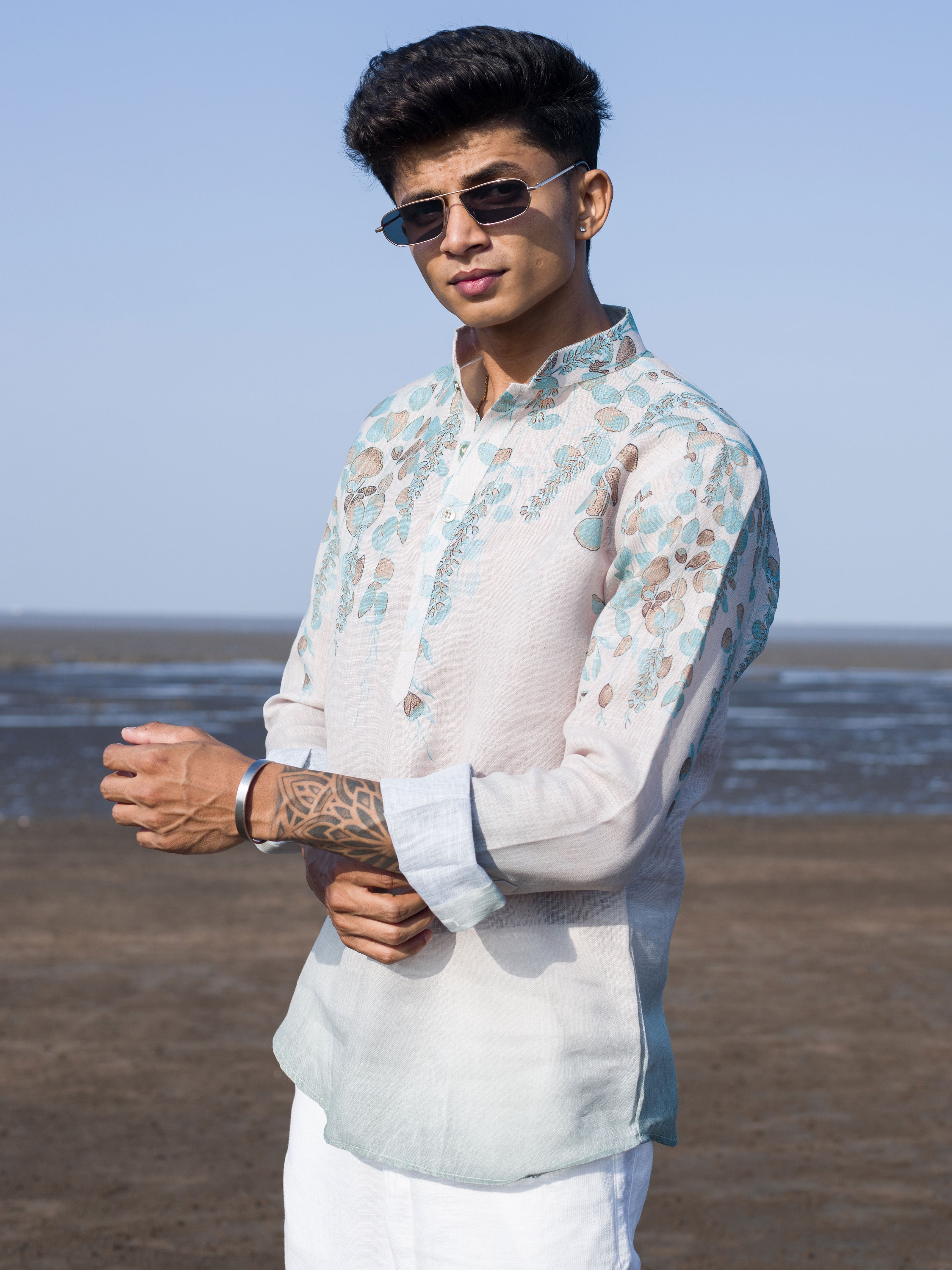 Cream Floral Print Beachwear Linen Shirt – Lightweight & Stylish Summer Wear