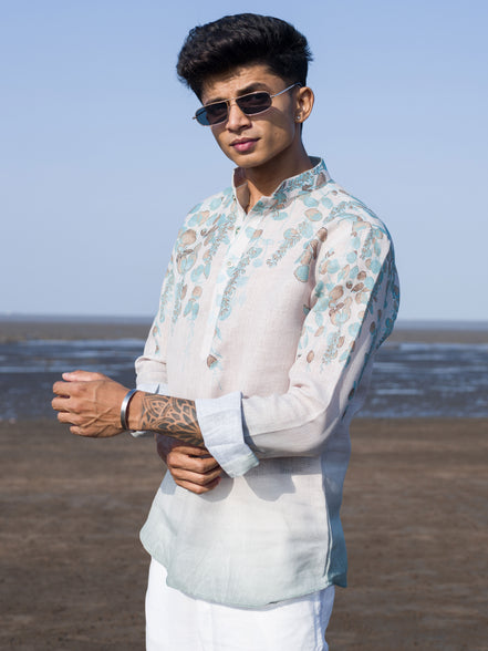Cream Floral Print Beachwear Linen Shirt – Lightweight & Stylish Summer Wear