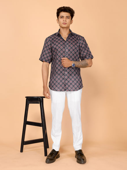 Black Aesthetic Floral Print Linen Shirt – Chic & Versatile Summer Style