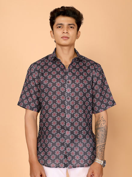 Black Aesthetic Floral Print Linen Shirt – Chic & Versatile Summer Style