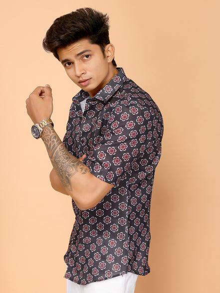 Black Aesthetic Floral Print Linen Shirt – Chic & Versatile Summer Style