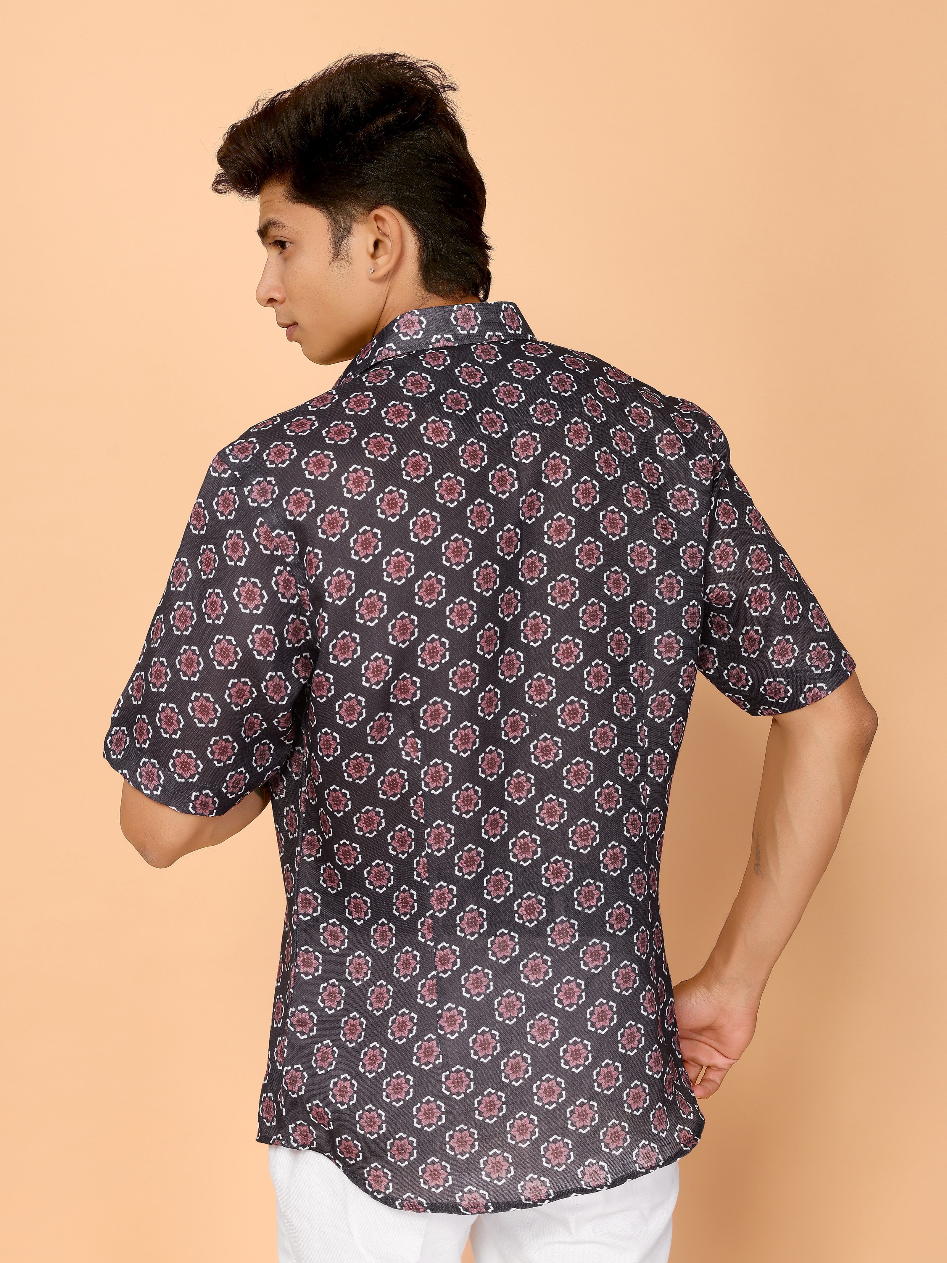 Black Aesthetic Floral Print Linen Shirt – Chic & Versatile Summer Style
