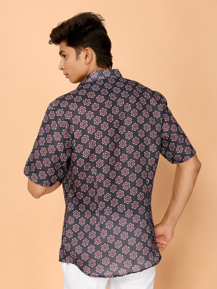 Black Aesthetic Floral Print Linen Shirt – Chic & Versatile Summer Style