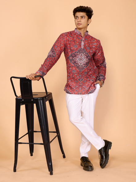 Red Abstract Print Full Sleeve Linen Shirt – Bold & Stylish Summer Essential