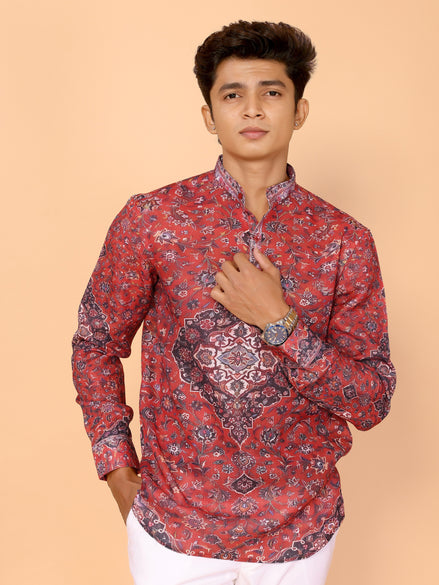 Red Abstract Print Full Sleeve Linen Shirt – Bold & Stylish Summer Essential