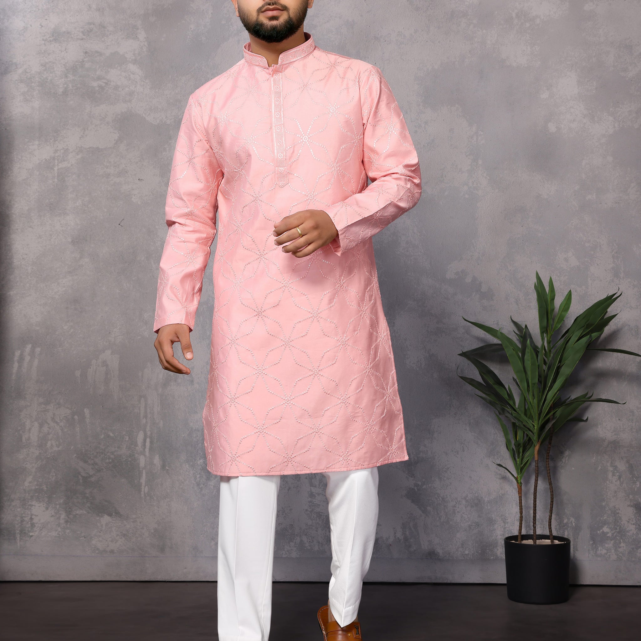 Pink Embroidery Work Kurta Pyjama