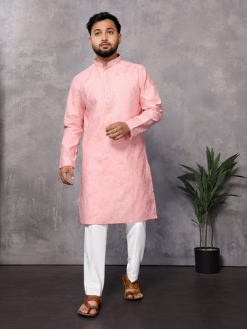 Pink Embroidery Work Kurta Pyjama