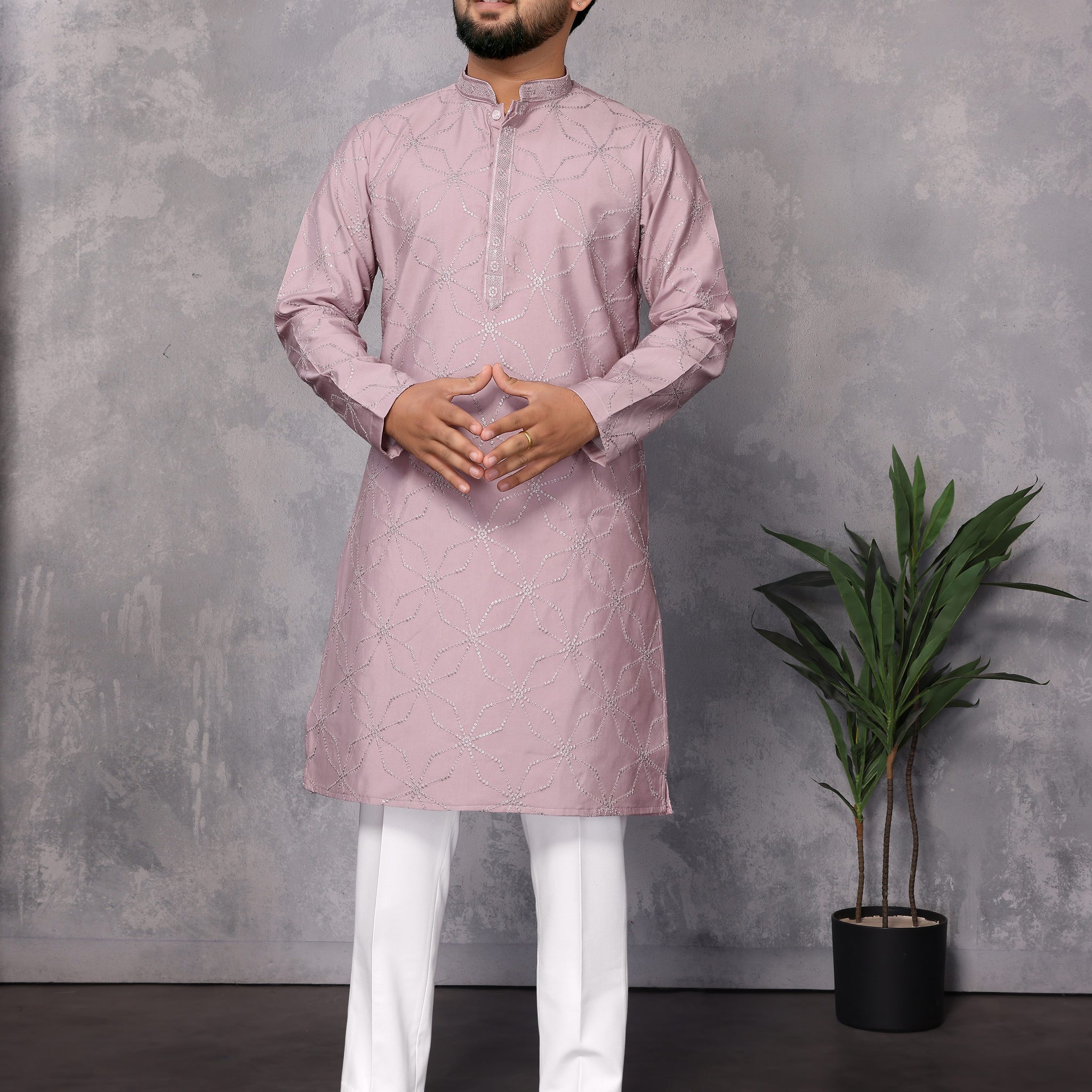 Light Purple Embroidery Work Kurta Pyjama