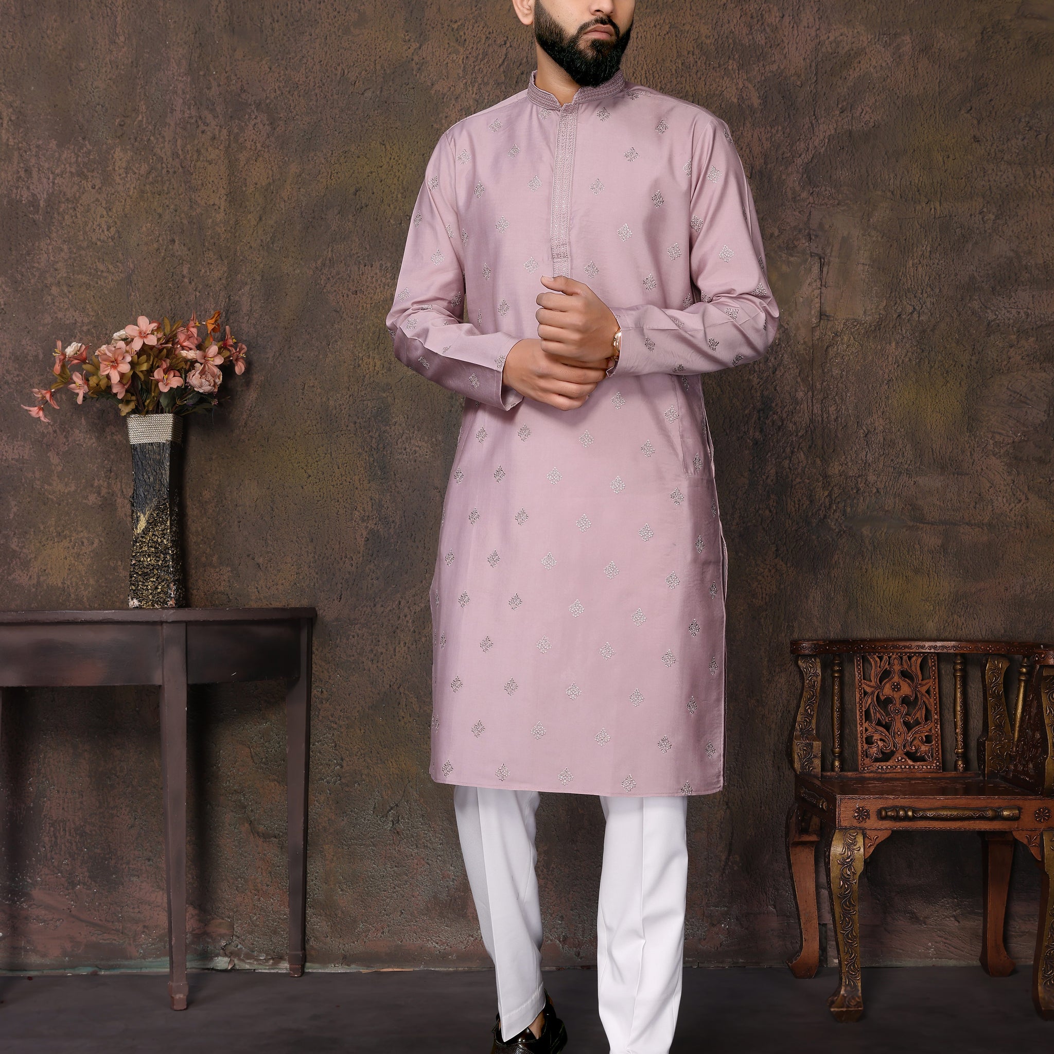 Light Purple Embroidery Work Kurta