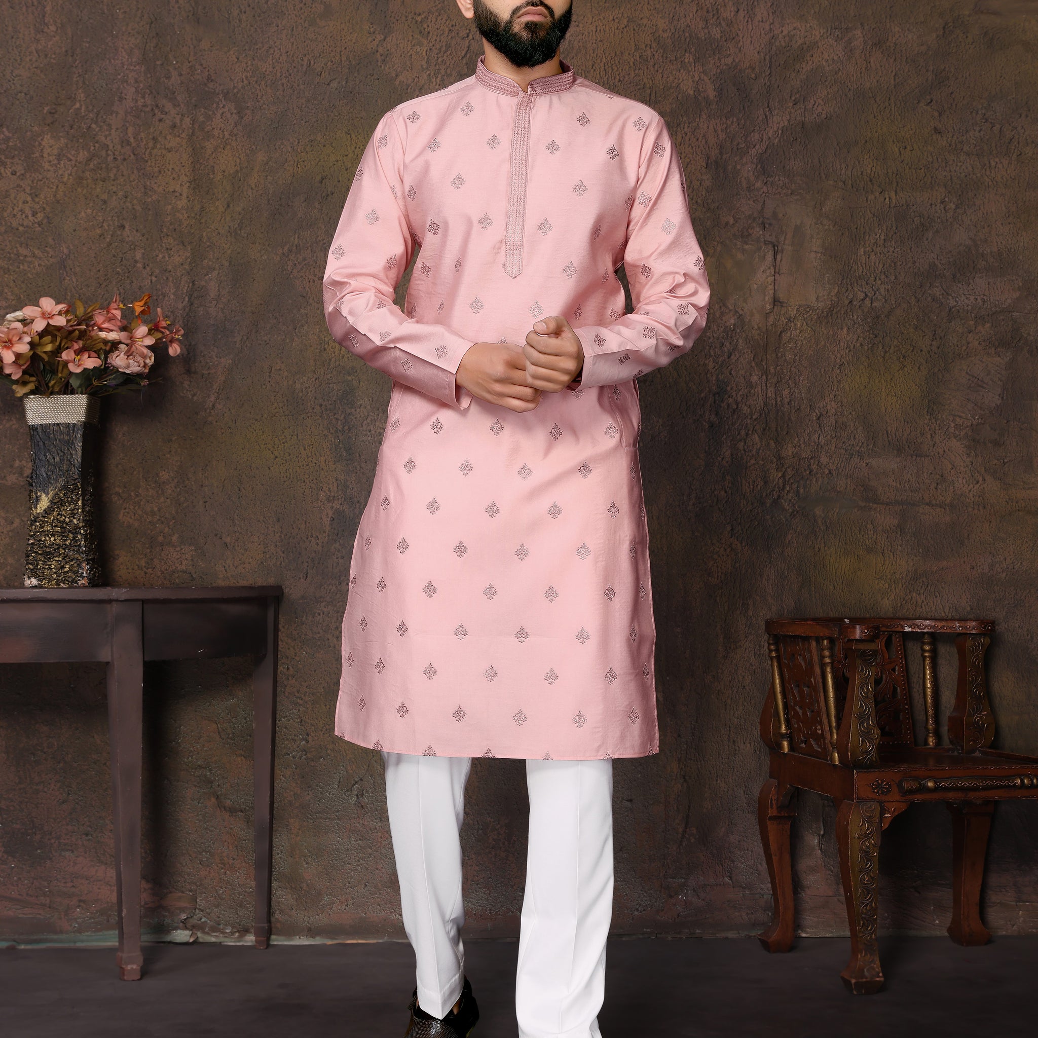 Pink Embroidery Work Kurta